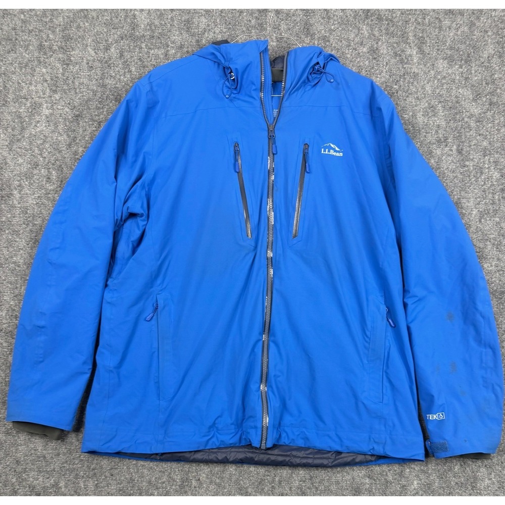 LL Bean Tek O2 Waterproof Hooded Jacket Mens XXL Blue Full Zip Shell 503409